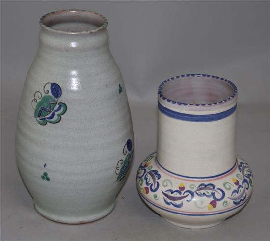 Three Carter Stabler Adams vases and a similar Poole Pottery vase, tallest 8in.